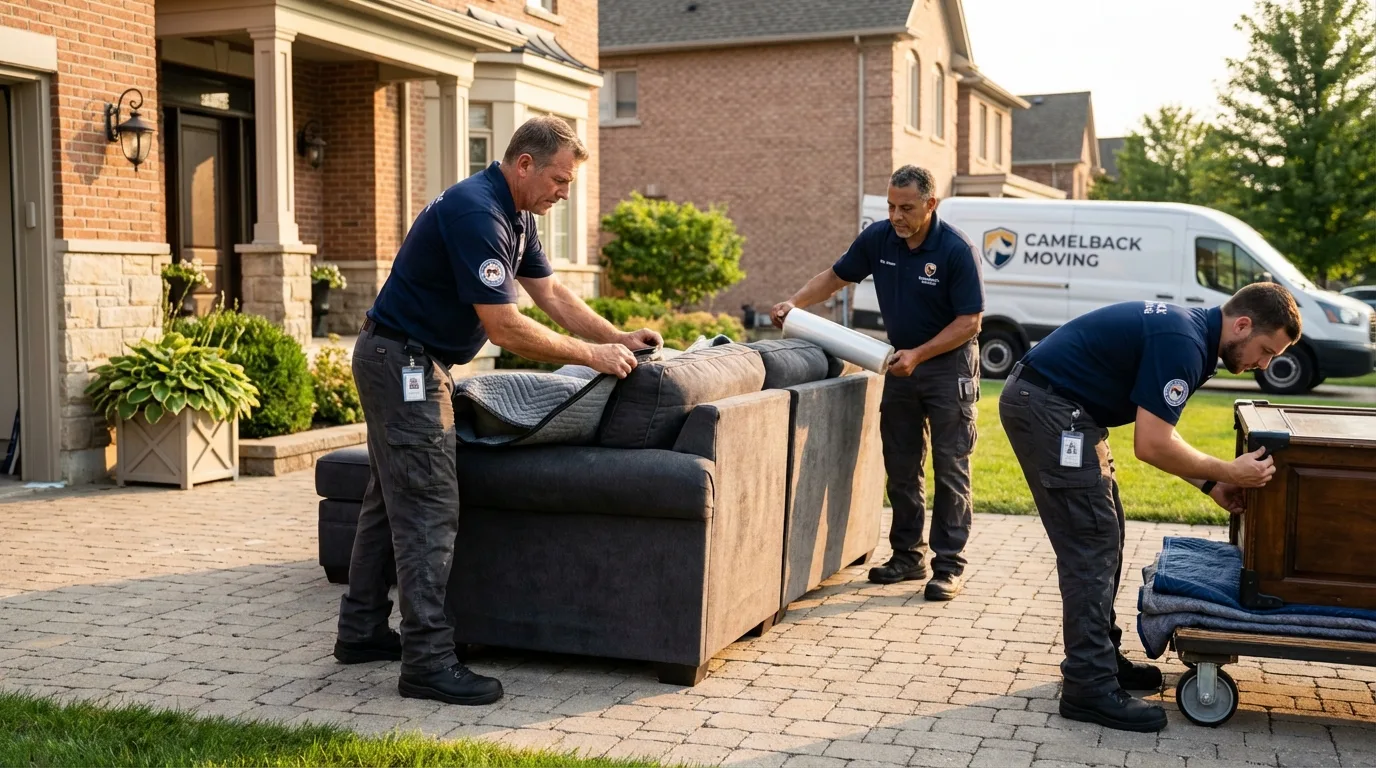 Large estate moving crew wrapping furniture in Honey Grove, TX