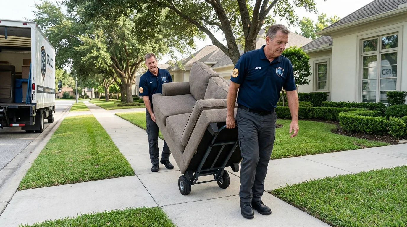 Local residential moving crew loading furniture in Honey Grove, TX