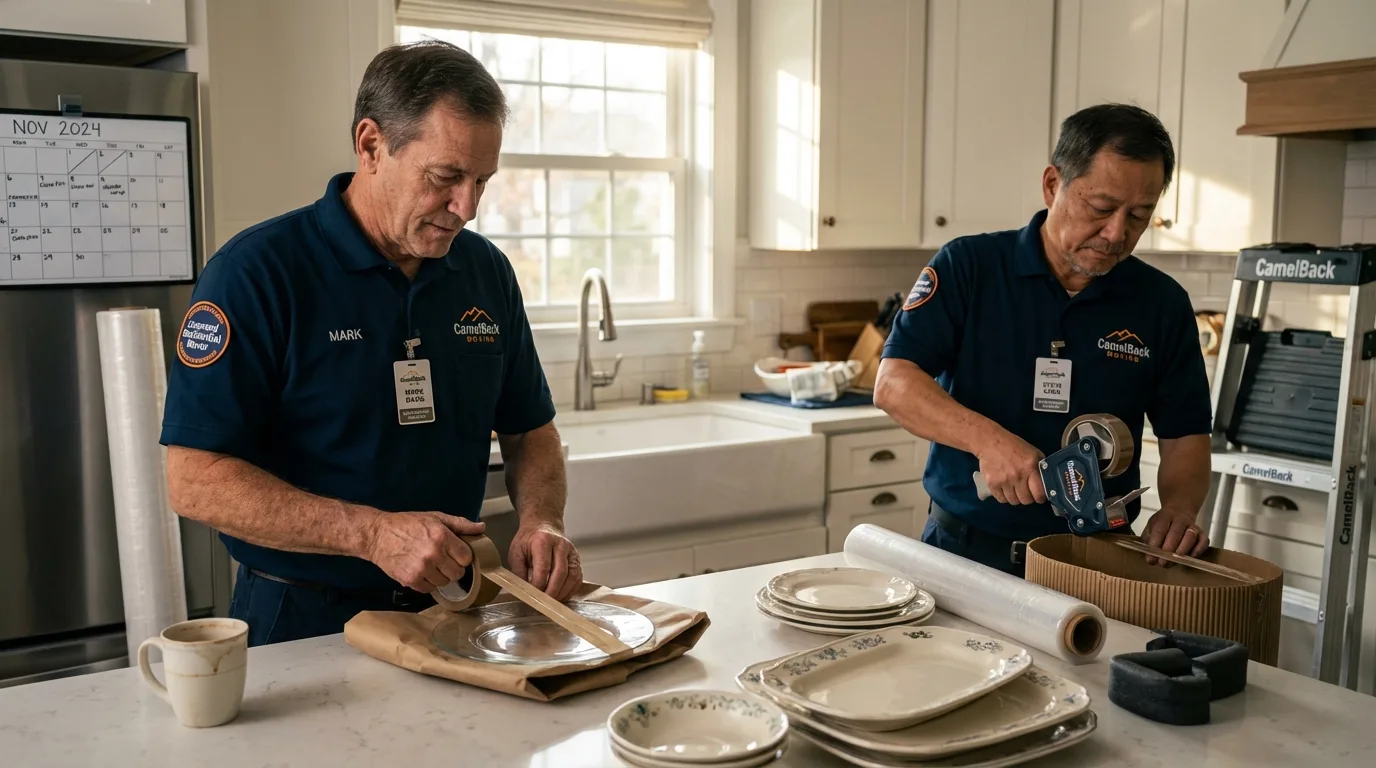 Professional crew packing kitchen dishware in Honey Grove, TX